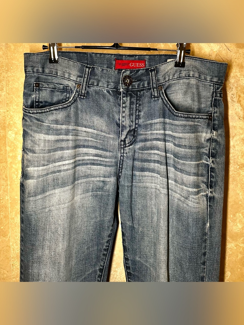 GUESS 30x30 Men's Faded Blue Jeans with Slim Straight Fit